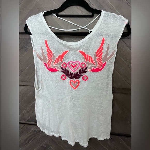 Free People Love Birds Lace Up White Embroidered Tank Top S - Picture 4 of 5